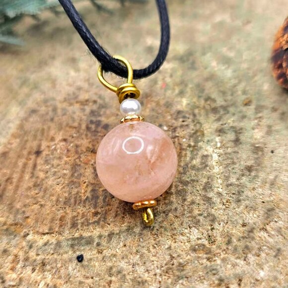 Nature Pink Morganite Big Round Bead Pendant Necklace - Picture 3 of 10